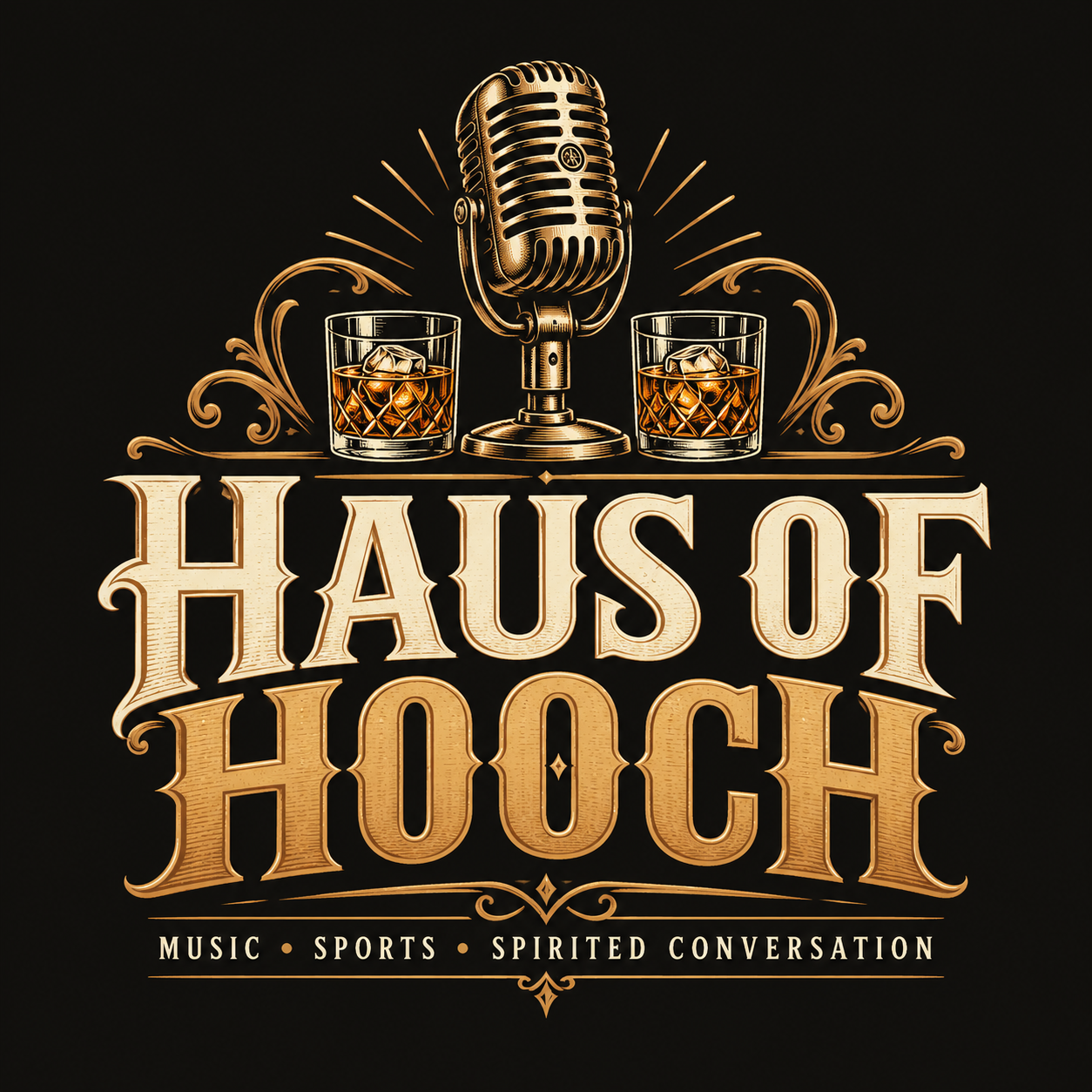 Haus of Hooch whiskey-themed microphone logo